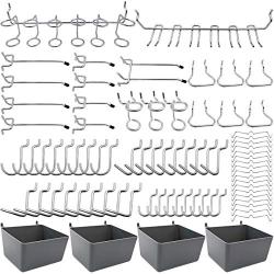 Pegboard Hooks Assortment with Pegboard Bins, Peg Locks, for Organizing Various Tools, 80 Piece