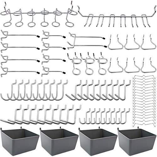 Pegboard Hooks Assortment with Pegboard Bins, Peg Locks, for Organizing Various Tools, 80 Piece