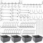 Pegboard Hooks Assortment with Pegboard Bins, Peg Locks, for Organizing Various Tools, 80 Piece