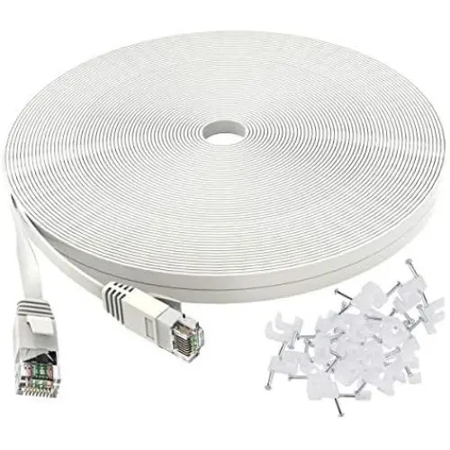 Cat 6 Ethernet Cable 50 ft White - Flat Internet Network Lan patch cords – Solid Cat6 High Speed Computer wire With clips& Snagless Rj45 Connectors for Router, modem – faster than Cat5e/Cat5 - 50 feet Cat 6 Ethernet Cable 50 ft White - Flat Internet Network Lan patch cords – Solid Cat6 High Speed Computer wire With clips& Snagless Rj45 Connectors for Router, modem – faster than Cat5e/Cat5 - 50 feet