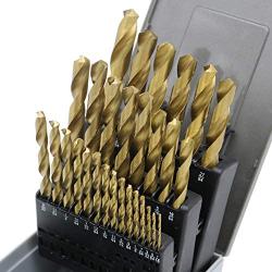 Monster & Master Titanium Plated Drill Bit Set, 29-Piece, High-Speed Steel Gold Drill Bits with 135 Degree Split Point Tip, 1/16'' to 1/2'', MM-TP-003