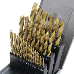 Monster & Master Titanium Plated Drill Bit Set, 29-Piece, High-Speed Steel Gold Drill Bits with 135 Degree Split Point Tip, 1/16'' to 1/2'', MM-TP-003