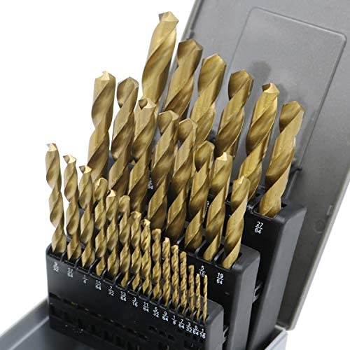 Monster & Master Titanium Plated Drill Bit Set, 29-Piece, High-Speed Steel Gold Drill Bits with 135 Degree Split Point Tip, 1/16'' to 1/2'', MM-TP-003