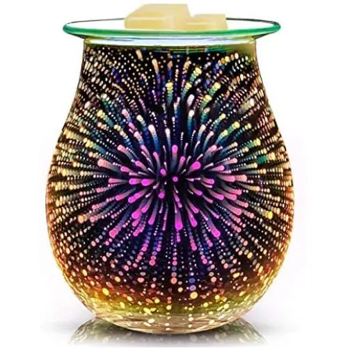 EQUSUPRO 3D Glass Electric Wax Melt Warmer Wax Burner Melter Fragrance Warmer for Home Office Bedroom Living Room Gifts & Decor (3D Fireworks)