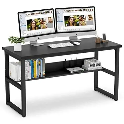 Tribesigns 55 Inches Computer Desk with Bookshelf Works as Office Desk Study Table Workstation for Home Office (55‘’, All Black) Tribesigns 55 Inches Computer Desk with Bookshelf Works as Office Desk Study Table Workstation for Home Office (55‘’, All Black)