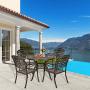OKIDA 5 Piece Outdoor Cast Aluminum Patio Dining Set, Conversation Furniture Set for Patio Deck Garden with 4 Chairs and Round Table, Umbrella Hole, Flora and Lattice Design