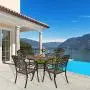 OKIDA 5 Piece Outdoor Cast Aluminum Patio Dining Set, Conversation Furniture Set for Patio Deck Garden with 4 Chairs and Round Table, Umbrella Hole, Flora and Lattice Design