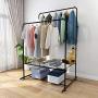 Double Rail Clothes Rack Metal Garment Rack with 2-Tier Bottom Shelves Portable Space-Saving Hanger Hanging, Black