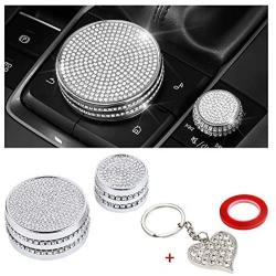 PIFOOG Crystal Car Stickers Shiny Auto Interior Bling Accessories Metal Sticker Volume Knobs & Multimedia Button Cover for Mazda 3 CX3 MX5 Miata Accessory Silver 2PCS (Multimedia Cap Big)