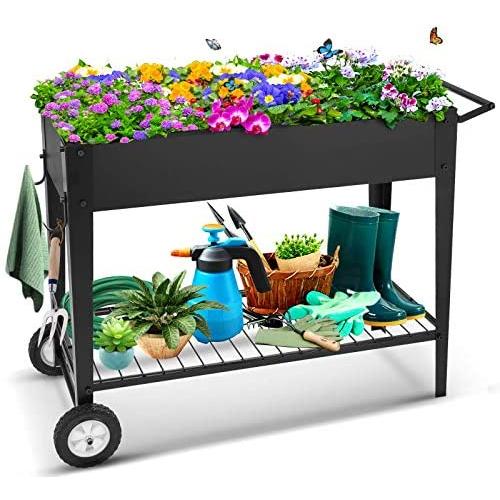 TOOCA Raised Garden Bed with Legs Outdoor Raised Planter Box on Wheels 40'' L x 16'' W x 31.5'' H Elevated Garden Bed for Vegetable Flower Herb Patio