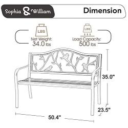 Sophia & William Outdoor Patio Metal Bench Red, Steel Frame Bench with Backrest and Armrests for Porch, Patio, Garden, Lawn, Balcony, Backyard and Indoor, 50.4”Wx23.5”D x35.0”H