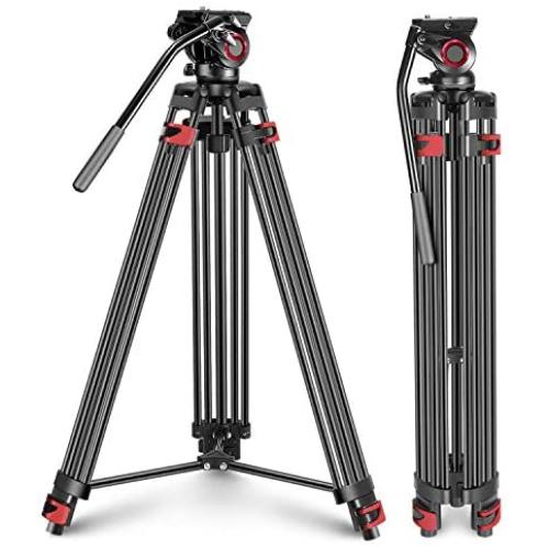 Neewer Professional Heavy Duty Video Tripod 77 inches Aluminum Alloy with 360 Degree Fluid Drag Head, Quick Shoe Plate/Bubble level for Nikon Canon DSLR Cameras Video Camcorders, Load up to 26.5 Pound