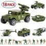 18 Pack Die-cast Military Vehicles Sets,6 Pack Assorted Alloy Metal Army Models Car Toys and 12 Pack Soldier Army Men, Mini Army Toy Tank,Panzer,Anti-Air Vehicle,Helicopter Playset for Kids Boys