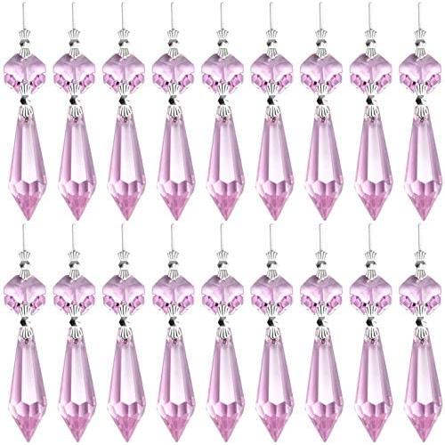 20 Pieces Chandelier Icicle Crystal U-Drop Prisms Lamp Parts Glass Pendants Beads for Wedding, Party or Holiday Decoration, 37mm, Purple