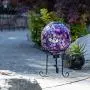 Alpine Corporation Outdoor Solar Powered Pink Glass Mosaic Gazing Globe with LED Lights and Metal Stand, Violet