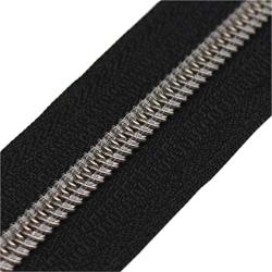 YaHoGa #5 Gunmetal Metallic Nylon Coil Zippers by The Yard Bulk Black Tape 10 Yards with 25pcs Sliders for DIY Sewing Tailor Craft Bag (Black)