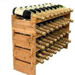 DECOMIL - 36 Bottle Stackable Modular Wine Rack Wine Storage Rack Solid Bamboo Wine Holder Display Shelves, Wobble-Free (Four-Tier, 36 Bottle Capacity)