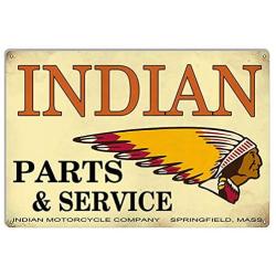 YTOMEAT Indian Motorcycle Parts and Service Vintage Metal Sign Funny Tin Sign Bar Pub Diner Cafe Wall Decor Home Decor Art Poster Retro Vintage 8x12 Inches