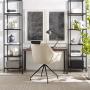 Volans Modern Mid Back Faux Leather Upholstery Home Office Chair with Armrest, No Casters in Black Metal Legs Desk Chair, Matte Off White
