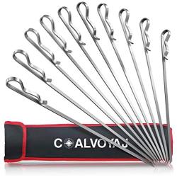 COALVOYAJ 17 Inch Flat Metal Skewers for Grilling and BBQ – Pack of 10 Stainless Steel 430 Grade Kabob Skewers with Storage Bag