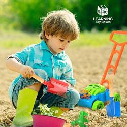 Bubble Lawn Mower Bundle with Kids Shovel and Rake Gardening Tools Set Features Metal Kids Shovel with Wooden Handles & Battery Operated Bubble Mower