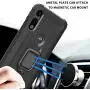 Newseego Compatible with Motorola Moto E 2020 Case with Tempered Glass Screen Protector 【1 Pack】 Metal Ring Holder Kickstand Work with Magnetic Car Mount Shockproof Protective Soft Cover-Black