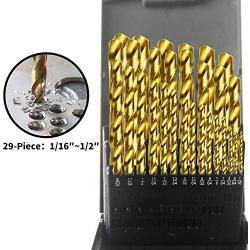 Monster & Master Titanium Plated Drill Bit Set, 29-Piece, High-Speed Steel Gold Drill Bits with 135 Degree Split Point Tip, 1/16'' to 1/2'', MM-TP-003