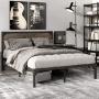 SHA CERLIN Queen Size Bed Frame with Industrial Wooden Rivet Headboard / Splash Platform Bed Frame with 13 Strong Metal Slats Support / Noise Free / Easy Assembly / Rustic Brown