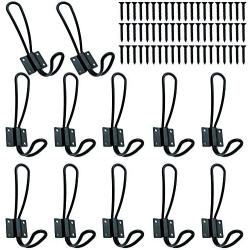 Rustic Entryway Hooks-12 Pack Farmhouse Hooks with Metal Screws Included,Black Decorative Wall Mounted Rustic Coat Hooks Rack, Double Vintage Organizer Hanging Wire Hook Clothes Hanger