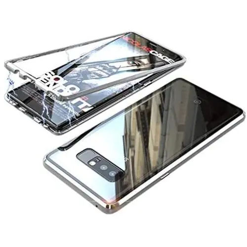 Compatible Galaxy Note 8 Case, Slim Magnetic Adsorption Metal Frame with Built-in Magnet Flip Tempered Glass Cover with a Screen Protector Flim, Silver Compatible Galaxy Note 8 Case, Slim Magnetic Adsorption Metal Frame with Built-in Magnet Flip Tempered Glass Cover with a Screen Protector Flim, Silver