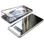 Compatible Galaxy Note 8 Case, Slim Magnetic Adsorption Metal Frame with Built-in Magnet Flip Tempered Glass Cover with a Screen Protector Flim, Silver