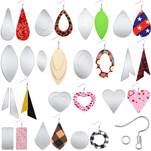 16 Pieces Earring Cutting Dies with 110 Pieces Earrings Making Supplies Kit, Teardrop Leaf Die Cuts Metal Cutting Dies with Ear Hooks and Jump Rings for DIY Earrings Crafts