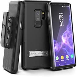 Encased Galaxy S9 Plus Belt Case with Kickstand and Holster Clip, Ultra Thin Slimline Combo Shell Cover with Durable Metal Stand for Samsung S9+ (Smooth Black)