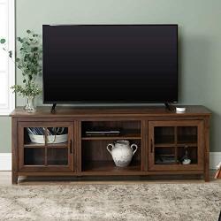 Walker Edison Portsmouth Classic 2 Glass Door TV Stand for TVs up to 80 Inches, 70 Inch, Walnut Brown