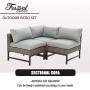 Festival Depot 3 Pieces Patio Sectional Corner Sofa Set Outdoor All-Weather Wicker Metal Chairs with Seating Back Cushions Garden Poolside (Gray)