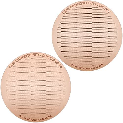 CAFE CONCETTO Filters for use in AeroPress Coffee Makers - Disc Fine & Superfine - Reusable - Premium Coated Stainless Steel (Rose Gold, Metal) - Brew Tips Included