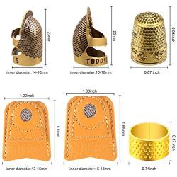 6 Pieces Copper Sewing Thimble Adjustable Sewing Thimble Rings Cap Artificial Leather Coin Finger Protectors Metal Shield for Sewing Embroidery Knitting Quilting