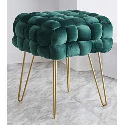 Ornavo Home Mirage Modern Contemporary Square Woven Upholstered Velvet Ottoman with Gold Metal Legs - Emerald Green