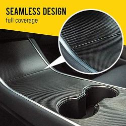 HumanFriendly Tesla Model 3 / Model Y Center Console Wrap Kit w/Extra Cupholder Piece by EV Armor - Carbon Fiber Black