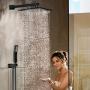 DMDMBATH Shower System Matte Black Shower Faucet Set 3-Function Bathroom Shower Fixtures with Waterfall Tub Spout Wall Mount 10 inch Rain Shower Head (Matte Black)…