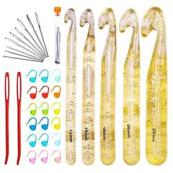 Huge Crochet Hook Set,9 Pieces Large Eye Blunt Needles,12mm-25mm Large Size Yarn Crochet Hooks Needles with 20 Stitch Markers and 2 Tapestry Needle