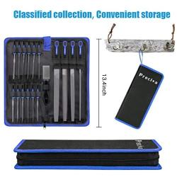 Preciva 18PCS File Set, 18 in1 High Carbon Steel Multipurpose File Set Includes 4PCS Flat/Triangle/Half-Round/Round Large File and 12PCS Needle File and ONE Scrath Brush and ONE Portable Bag