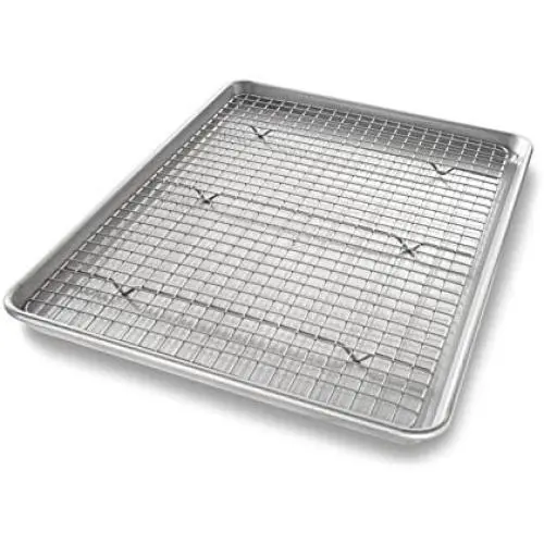 USA Pan Half Sheet Baking Pan and Bakeable Nonstick Cooling Rack, Metal USA Pan Half Sheet Baking Pan and Bakeable Nonstick Cooling Rack, Metal