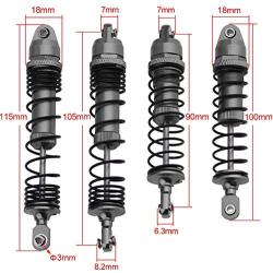 HobbyPark Aluminum Front & Rear Shock Absorber Assembled Full Metal for RC 1/10 Traxxas Slash, Stampede, Rustler, Nitro Slash, Replacement of Parts 5862 3760 3762 (Grey)