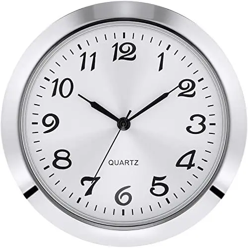 2-1/8 Inch (55 mm) Quartz Clock Insert, Zinc-Alloy Metal Case, Arabic Numeral, White Face