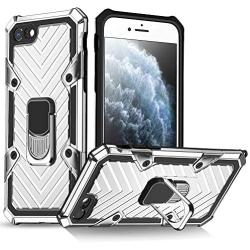 Military Grade for iPhone 8 Case iPhone 7 Case iPhone SE 2020 Metal Rotating Ring with Kickstand Holder Armor Heavy Duty Shockproof Drop Protective Cover for iPhone 8/7/SE 2020 Phone Case (Sliver)