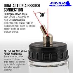 Master Airbrush (Pack of 10) TB-002 Empty 3/4 Ounce (22cc) Glass Jar Bottles with 30° Down Angle Adaptor Lid Assembly - Fits Dual-Action Siphon Feed Airbrushes, Use with Master, Badger, Paasche, Iwata