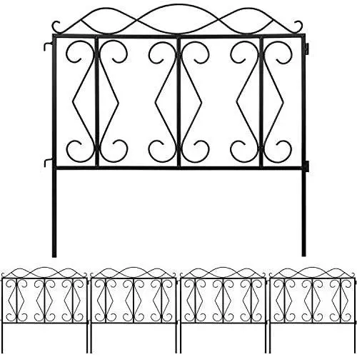 Amagabeli Decorative Garden Fence 24'' high x 24'' Wide 5 Panels in Total Outdoor Black Thicken Metal Wire Fencing Rustproof Landscape Patio Flower Bed Animal Dogs Barrier Border Edge Section Panels