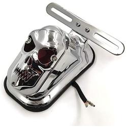 HTTMT XH3118B-B-CD Chrome Red Metal Skull Brake Tail Light Signal Compatible with Motorcycle Bike