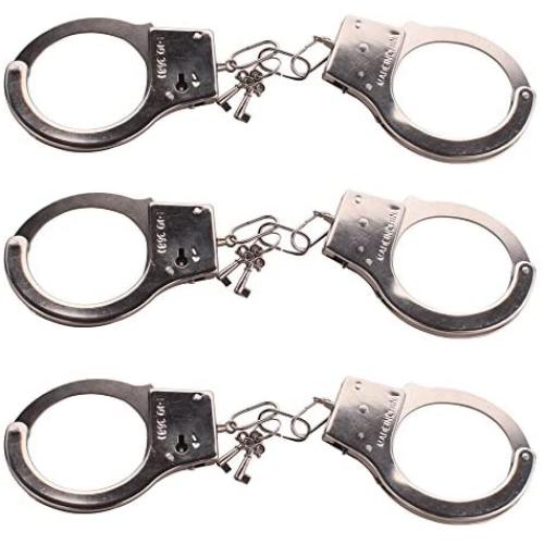HAZOULEN 3 Pack Kids Play Toy Metal Handcuffs with Key for Swat Police Role Play Kids Party Supplies